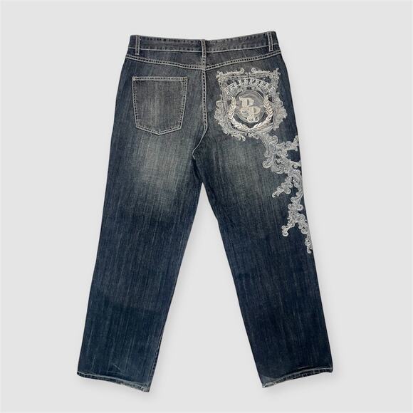 Pelle Pelle Embroidered Crest Grunge Wide Leg Baggy Jeans - Picture 1 of 6